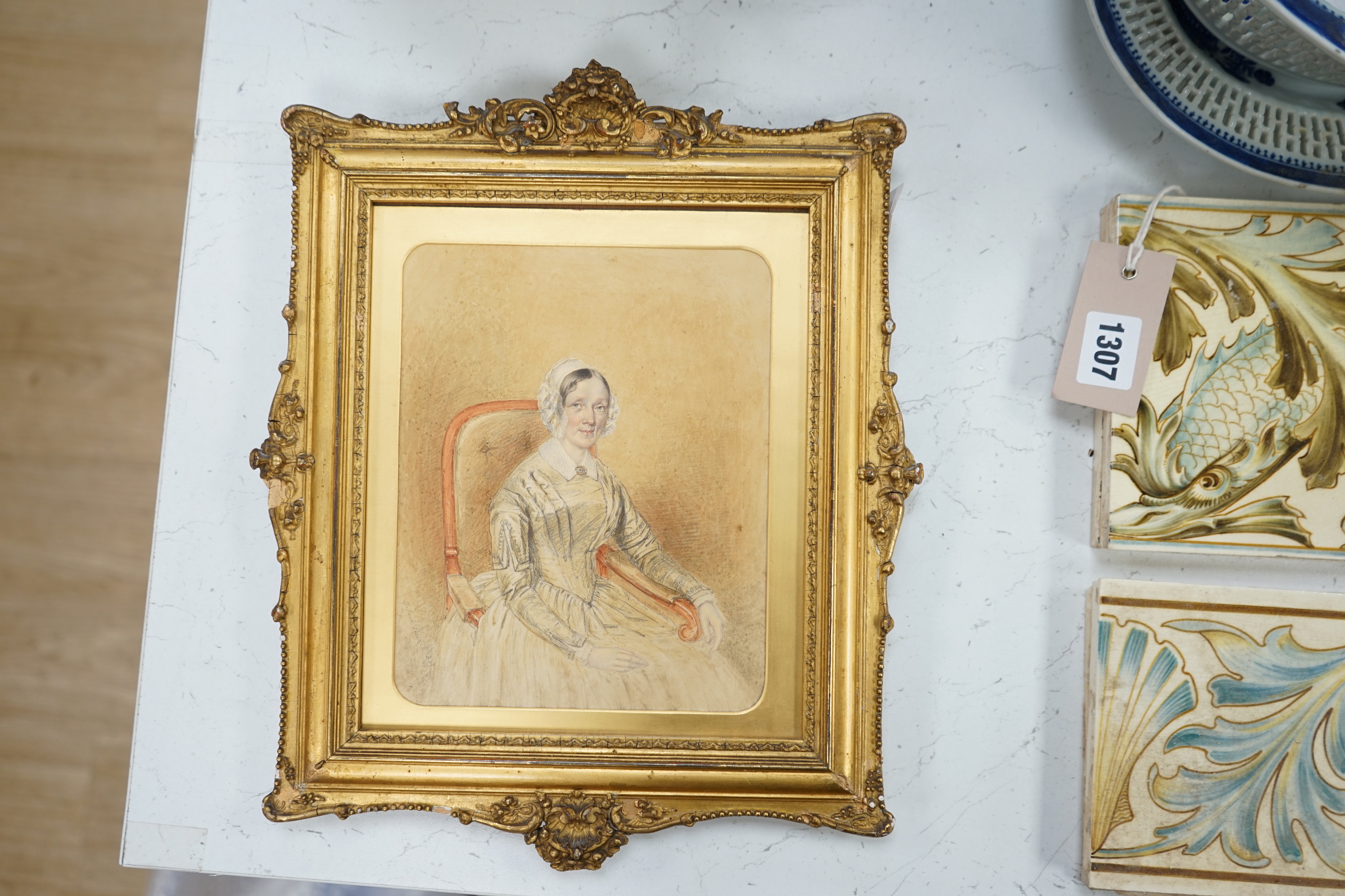 T. Seed (19th. C), watercolour and pencil, Portrait of a seated lady, signed and dated 1847, inscribed verso, ‘My darling mamma, August 1847, Jersey, Harriet Haycock’, 19 x 15cm, ornate gilt framed
